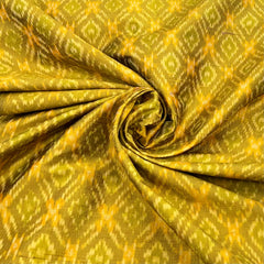 Mustard and Green Geometric Pure Raw Silk Ikkat