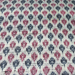 Grey Pink Blue Geometric Pure Raw Silk Ikkat