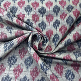 Grey Pink Blue Geometric Pure Raw Silk Ikkat