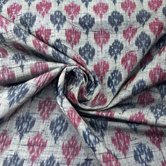 Grey Pink Blue Geometric Pure Raw Silk Ikkat