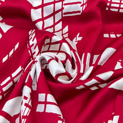 Red and White Geometric Modal Satin Printed