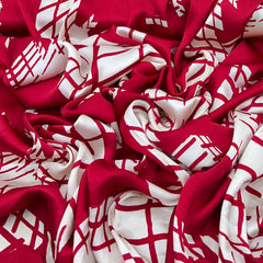 Red and White Geometric Modal Satin Printed