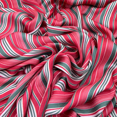 Red Green White Stripes Modal Satin Printed