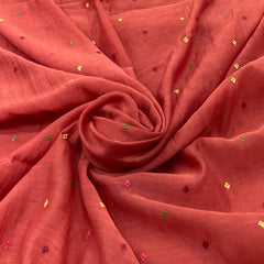 Rust Orange Multicolour Butti Mul Chanderi Embroidery