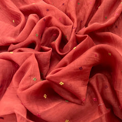 Rust Orange Multicolour Butti Mul Chanderi Embroidery