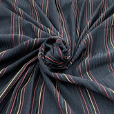 Black Multicolour Stripes Mul Chanderi Embroidery