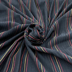Black Multicolour Stripes Mul Chanderi Embroidery