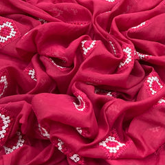 Pink Diamond Shape Thread Mul Chanderi Embroidery