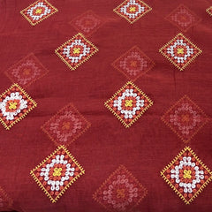 Rust Diamond Shape Thread Mul Chanderi Embroidery
