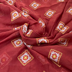 Rust Diamond Shape Thread Mul Chanderi Embroidery