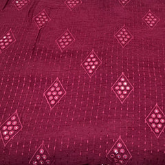 Maroon Wine Mirror Work & Thread Slub Silk Embroidery