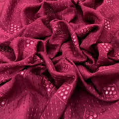 Maroon Wine Mirror Work & Thread Slub Silk Embroidery
