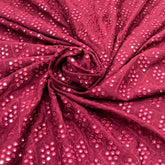Maroon Mirror Work Slub Silk Embroidery