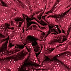 Maroon Mirror Work Slub Silk Embroidery