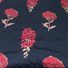 Black Floral Modal Satin Printed
