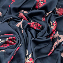 Black Floral Modal Satin Printed