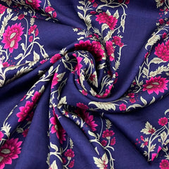 Purple Floral & Stripes Modal Satin Printed