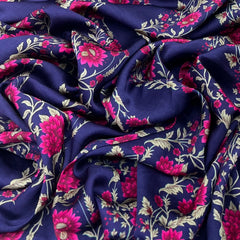 Purple Floral & Stripes Modal Satin Printed