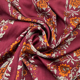 Maroon Floral & Stripes Modal Satin Printed
