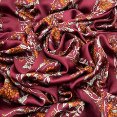 Maroon Floral & Stripes Modal Satin Printed