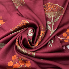 Maroon Floral Modal Satin Printed