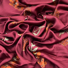 Maroon Floral Modal Satin Printed