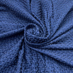 Navy Blue French Knot Cut Dana Slub Silk Embroidery