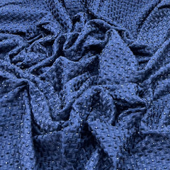 Navy Blue French Knot Cut Dana Slub Silk Embroidery