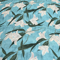 Aqua Blue Floral Jal Linen Satin Printed