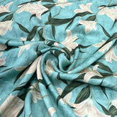 Aqua Blue Floral Jal Linen Satin Printed