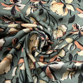 Sage Green Floral Linen Satin Printed