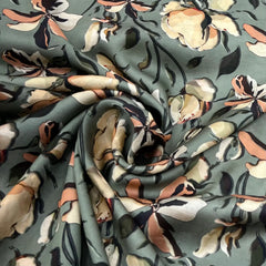 Sage Green Floral Linen Satin Printed
