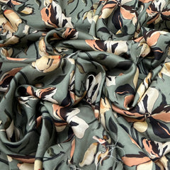Sage Green Floral Linen Satin Printed