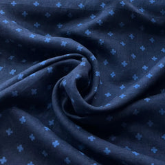 Navy Blue Motif Pure Linen Printed