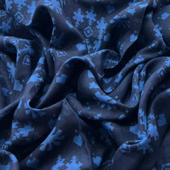Navy Blue Geometric Pure Linen Printed