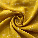Yellow White Abstract Pure Linen Printed