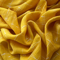 Yellow White Abstract Pure Linen Printed