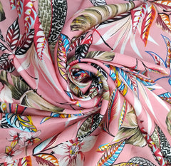 Pink Vibrant Tropical Leaf Floral Modal Satin Printed