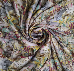 Onion Pink Multicolour Floral Leaf Modal Satin Printed