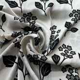 White Grey Floral Modal Satin Printed