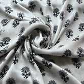 White Grey Floral Motif Modal Satin Printed