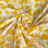 White Yellow Floral Jal Mul Cotton Printed