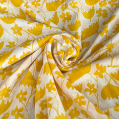 White Yellow Floral Jal Mul Cotton Printed