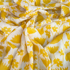 White Yellow Floral Jal Mul Cotton Printed