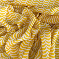 White Yellow Wave Mul Cotton Printed
