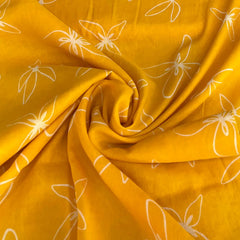Yellow White Floral Batik Mul Cotton Printed