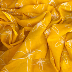 Yellow White Floral Batik Mul Cotton Printed