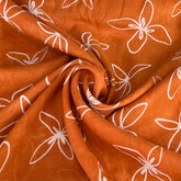 Orange White Floral Batik Mul Cotton Printed