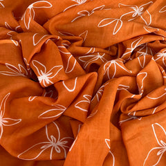 Orange White Floral Batik Mul Cotton Printed