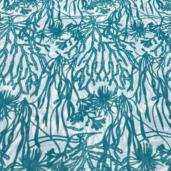 White Blue Floral Jal Mul Cotton Printed